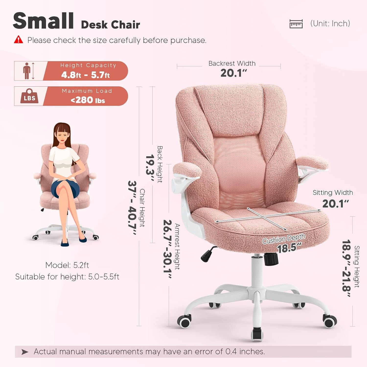 SEATZONE Ergonomic Home Desk Office Chair with Armrests and Wheels, Comfortable Swivel Task Executive Computer Chair, Velvet Fabric for Adults and Teens,Gray