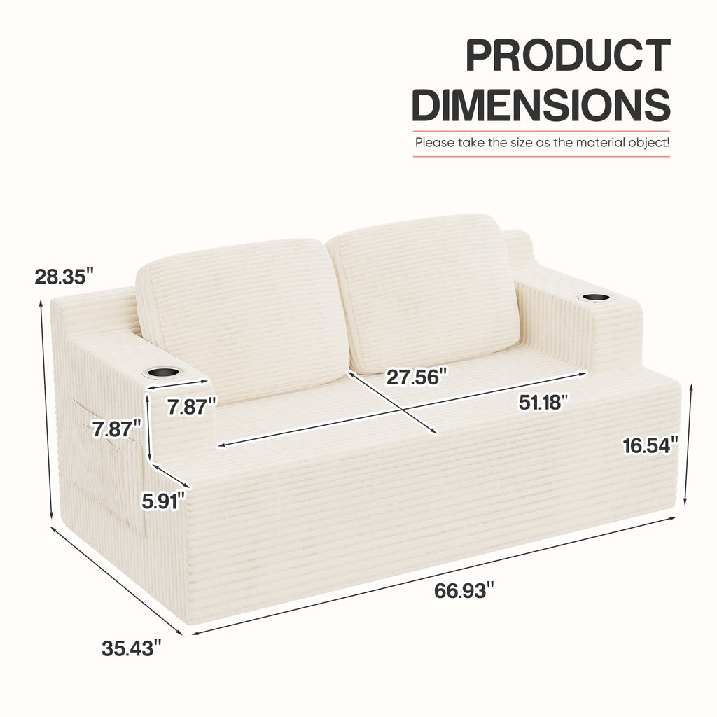 Homall Cloud Boneless Corduroy Sofa Loveseat Double-seater Couch Lounge Floor Chair for Bedroom,Gray