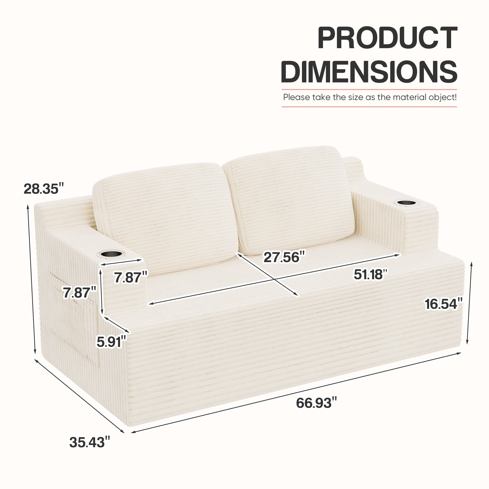 Homall Cloud Boneless Corduroy Sofa Loveseat Double-seater Couch Lounge Floor Chair for Bedroom,Gray