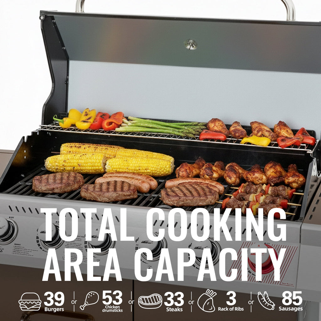 Royal Gourmet 6-Burner GA6402C BBQ Gas Grill with Sear Burner and Side Burner, 74,000 BTU