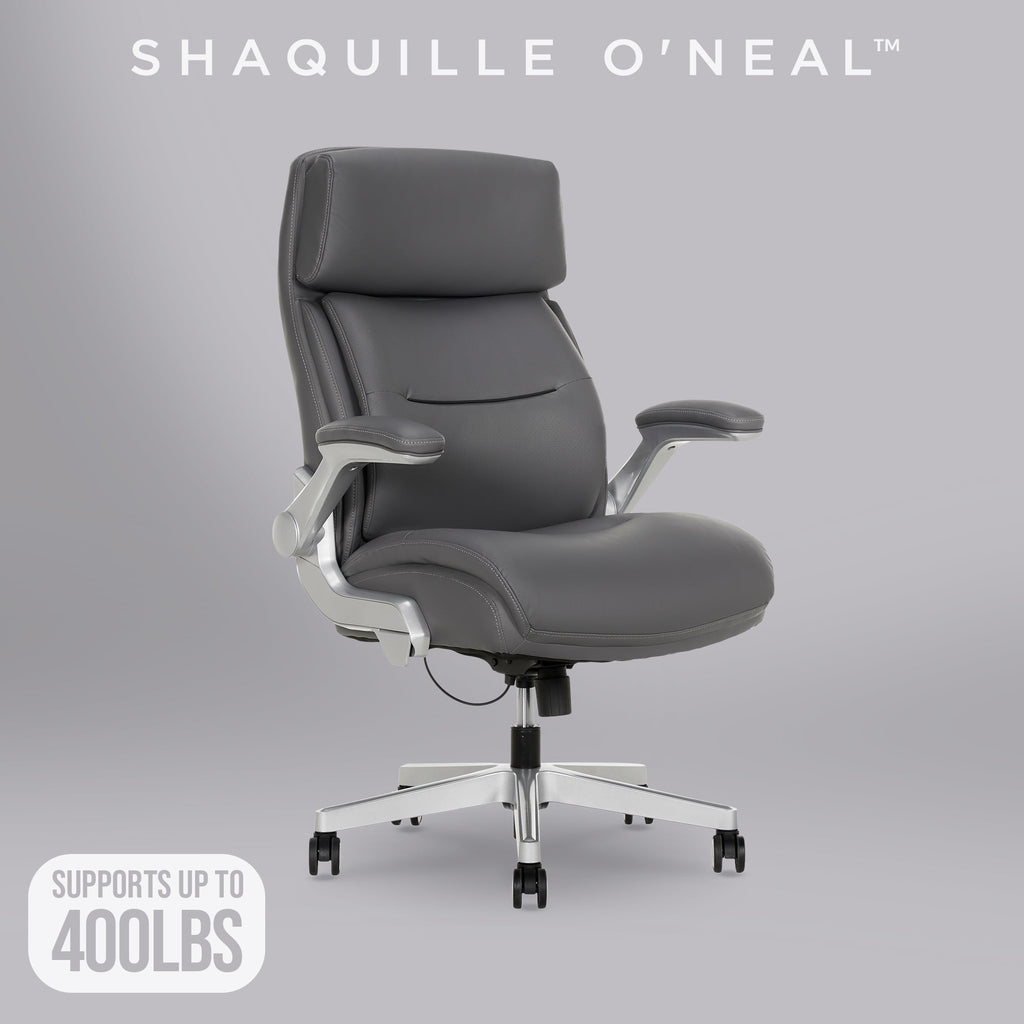 Shaquille O'Neal Cenzo Ergonomic Big and Tall Office Chair ,Flip-Up Arms PureSoft Upholstery High-Back Desk Chair with 400 lb Capacity, Black
