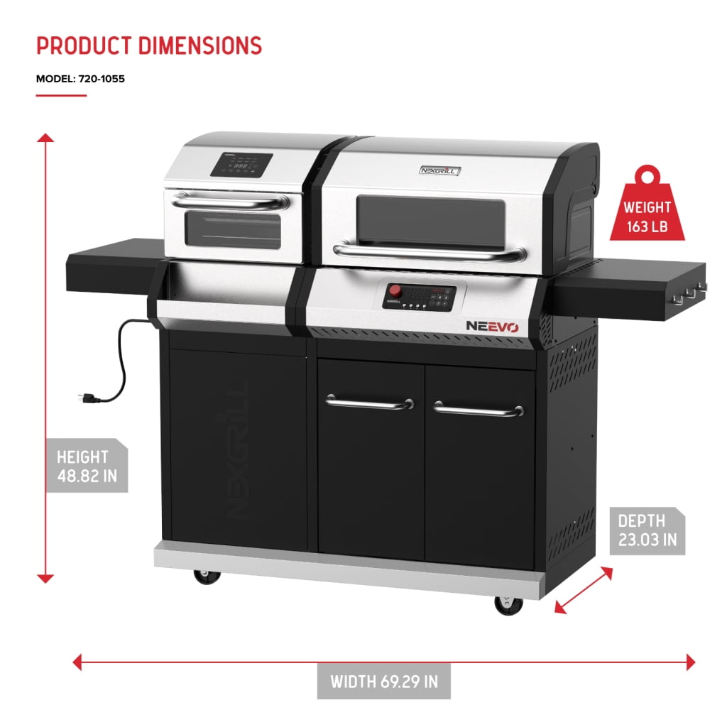 Neevo Smart Propane Grill 44,000 BTU, with 2 U Shaped Burners, Outdoor BBQ, Electronic Control, 714 Sq In Cooking Space, Cast Iron Grates, App Connected – 720-1054 