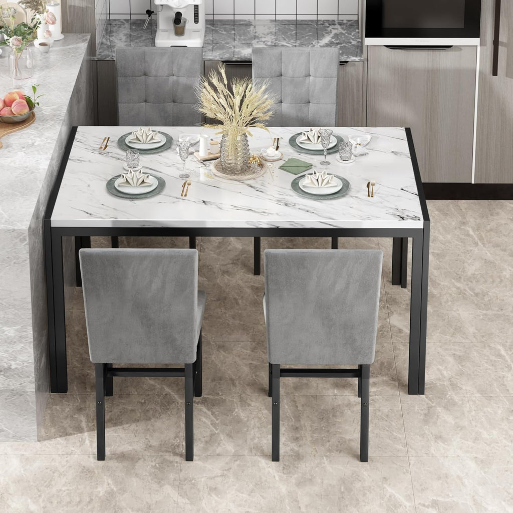 LinkRomat 5-Piece Faux Marble Dining Table Set for 4, Modern Kitchen Table with Chairs, Dinette Dining Room Furniture Set for Compact Space Saving
