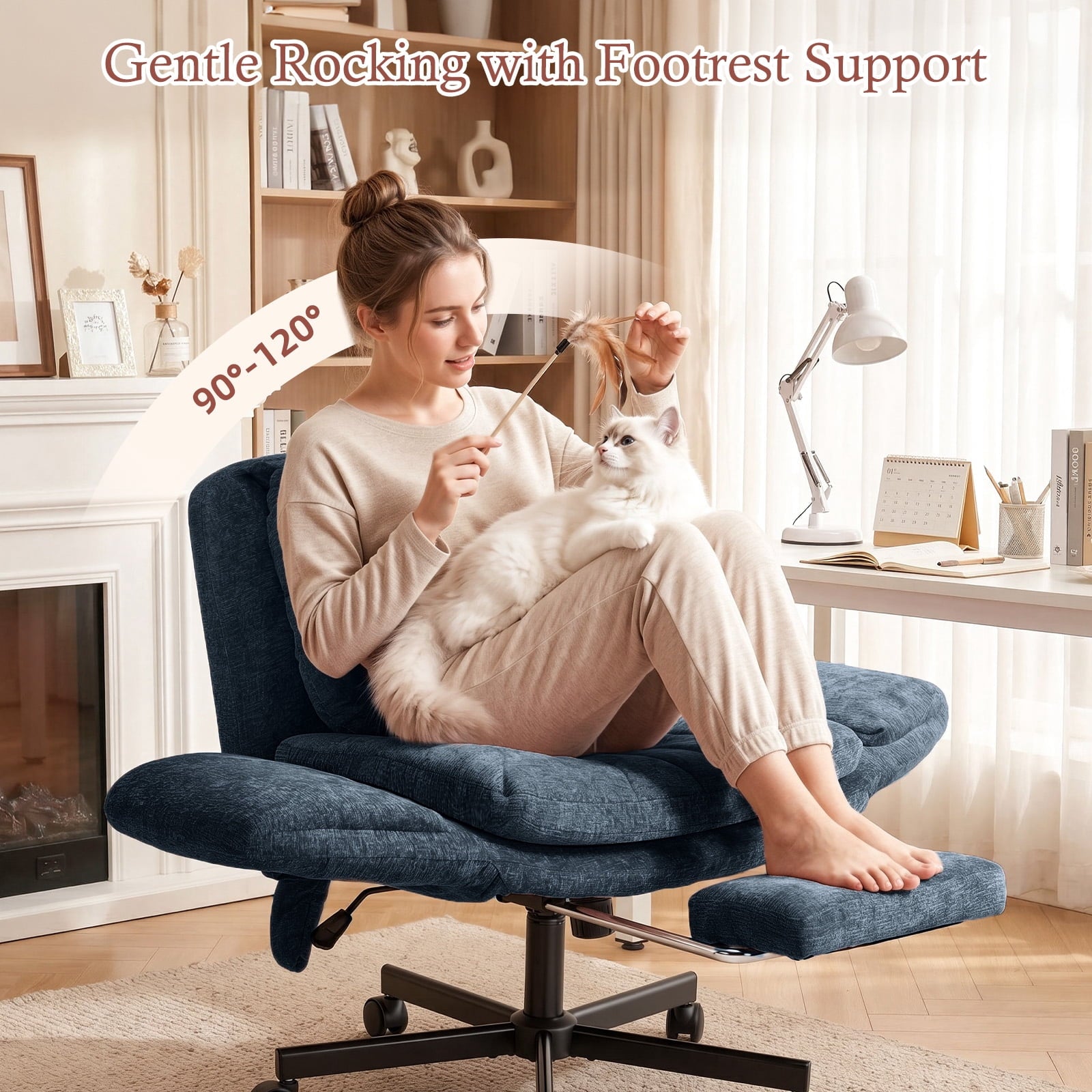 Hforesty Cross Legged Office Chair, Inflatable Flip-up Back & Wide Seat, 5-Position Armrests & Footrest, Ergonomic Task Chair for Home Office, Gray
