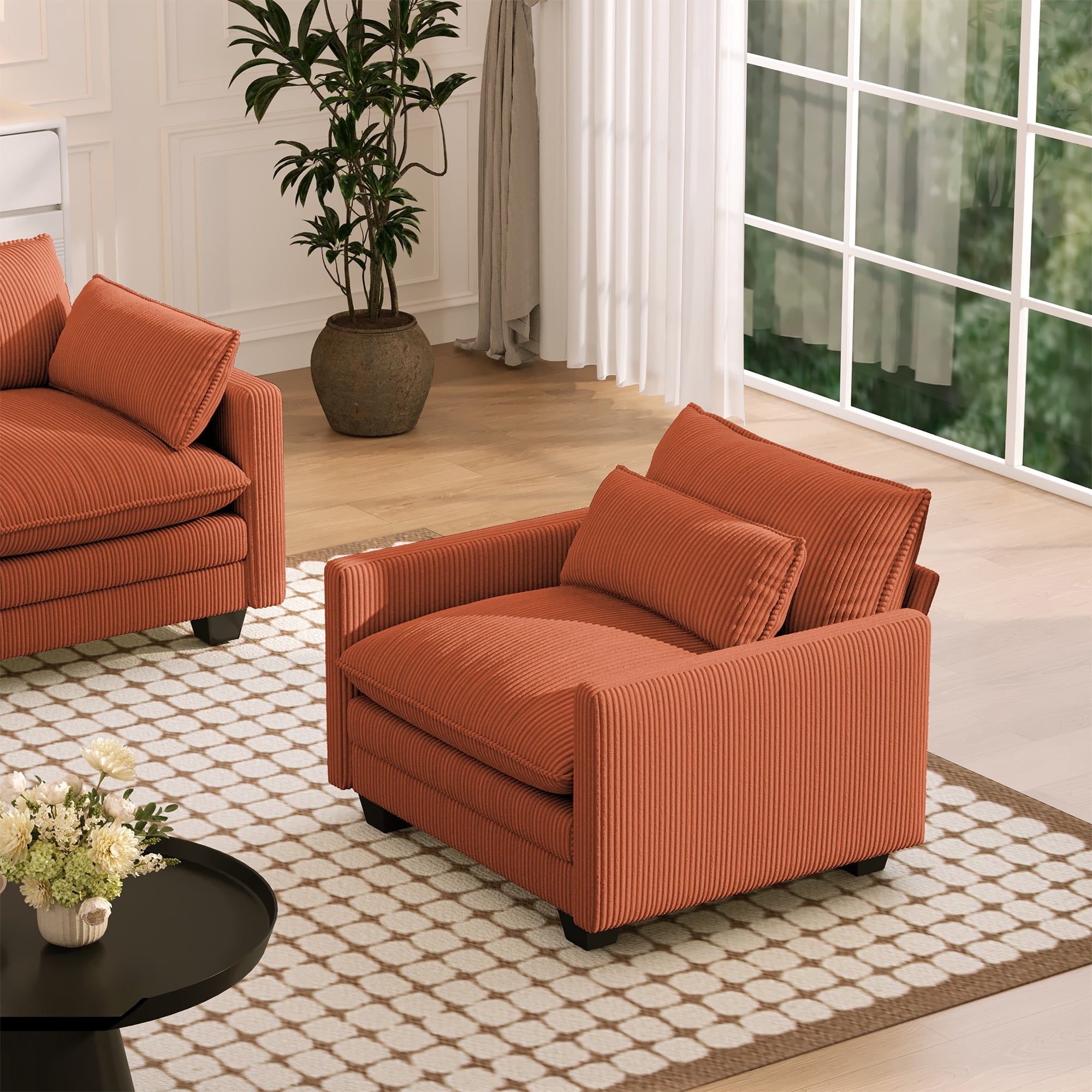 110'' Oversized L Shaped Couch for Living Room, Cloud Couches with Washable Corduroy Cover, Modern 4-Seater Comfy Deep-Seat Sofa with Movable Ottoman and 2 Throw Pillows for Apartment, Gray