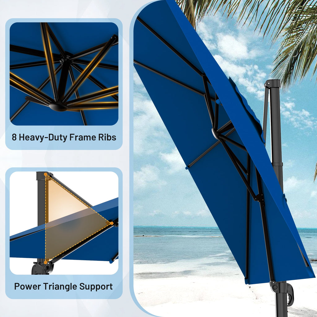 Easthome 10 × 10FT Square Cantilever Patio Umbrella, 360° Rotating Offset Umbrella with Crank, 8 ribs, Outdoor Hanging Roman Umbrella for Garden Deck Backyard, Red
