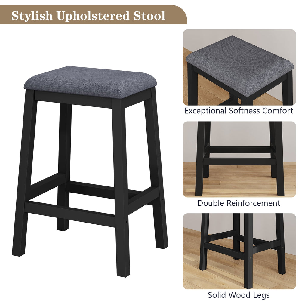 HLR 24.8 Bar Stools, Farmhouse Set of 2 Bar Chairs with Cushion for Kitchen, Dining Room, Cafe Black