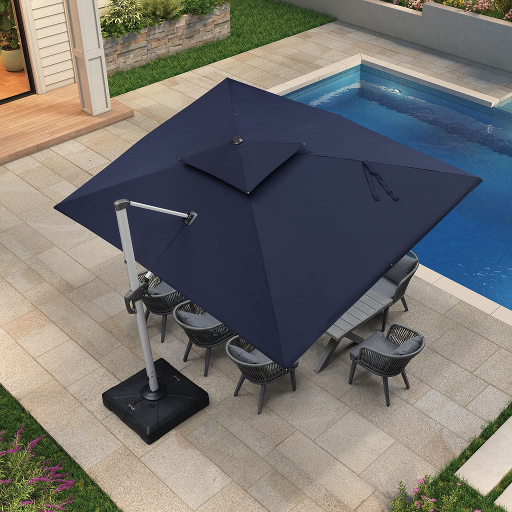 PURPLE LEAF 10 x 13FT Deluxe Rectangular Patio Umbrella, Large Offset Cantilever Umbrella with 360° Rotation, Gray
