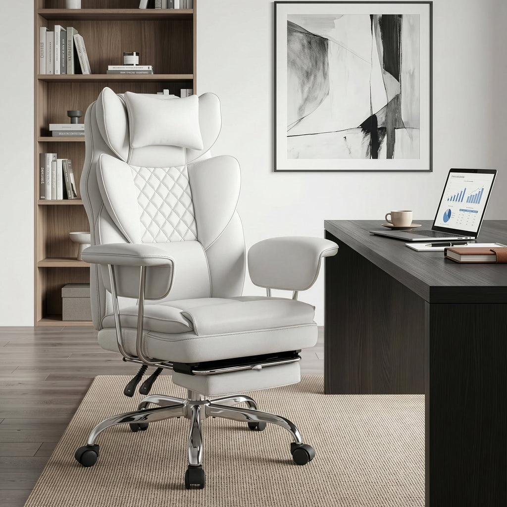CELTOSS Executive Office Chair 400LBS, High Back Computer Chair with Arms and Footrest, Ergonomic Desk Chair with Lumbar Support, 90–135° Reclining Office Chairs for Home Work, Fabric Blue