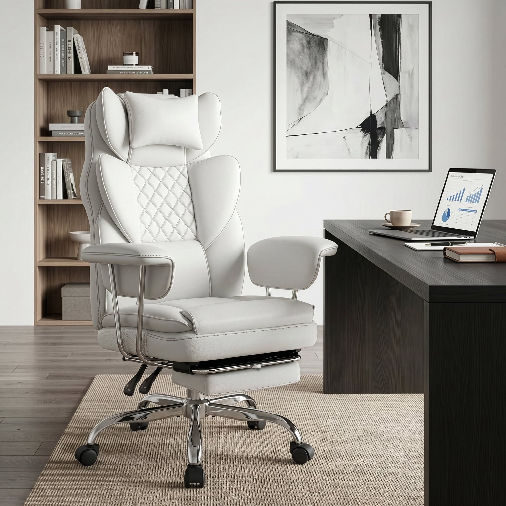 CELTOSS Executive Office Chair 400LBS, High Back Computer Chair with Arms and Footrest, Ergonomic Desk Chair with Lumbar Support, 90–135° Reclining Office Chairs for Home Work, Fabric Blue