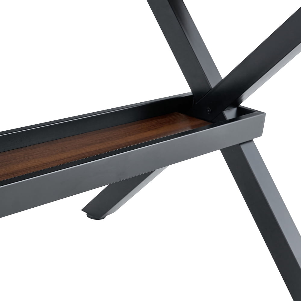 Modern 71 Wood Dining Table, Light Wood Grain MDF Top with X-Shaped Metal Legs, Seats 6-8 People, for Kitchen & Dining Room