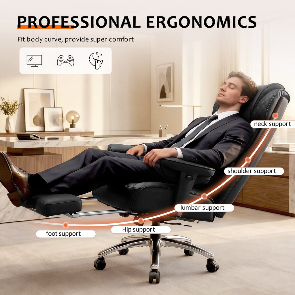 FASTES Office Desk Chair, Big and Tall Office Chair 400lbs Gaming Chair with Footrest, Ergonomic Executive High-Back Reclining Computer Chairs, Swivel Wheels and Lumbar Support, Black