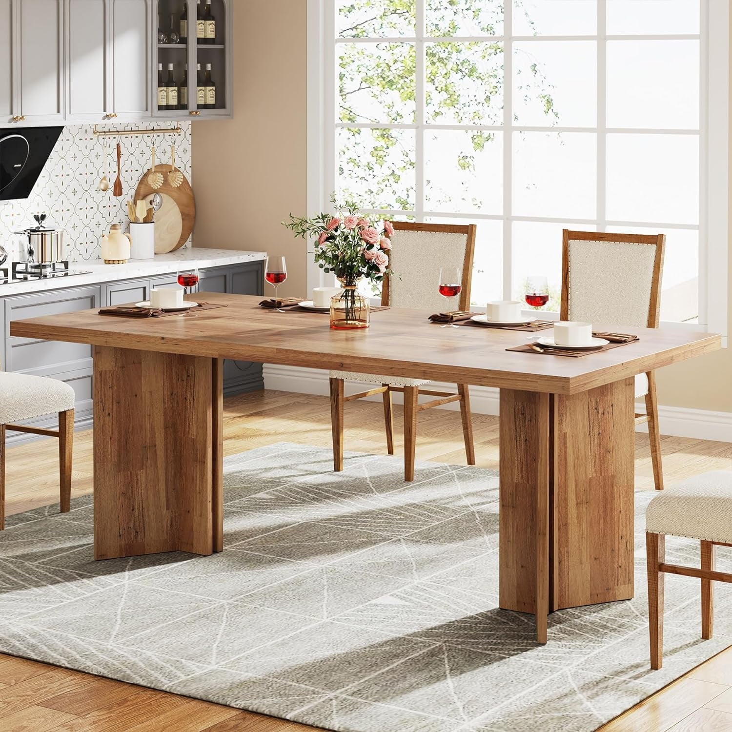 Tribesigns 63 Dining Room Table for 4-6, Wood Rustic Dinner Table for Kitchen, Dark Brown