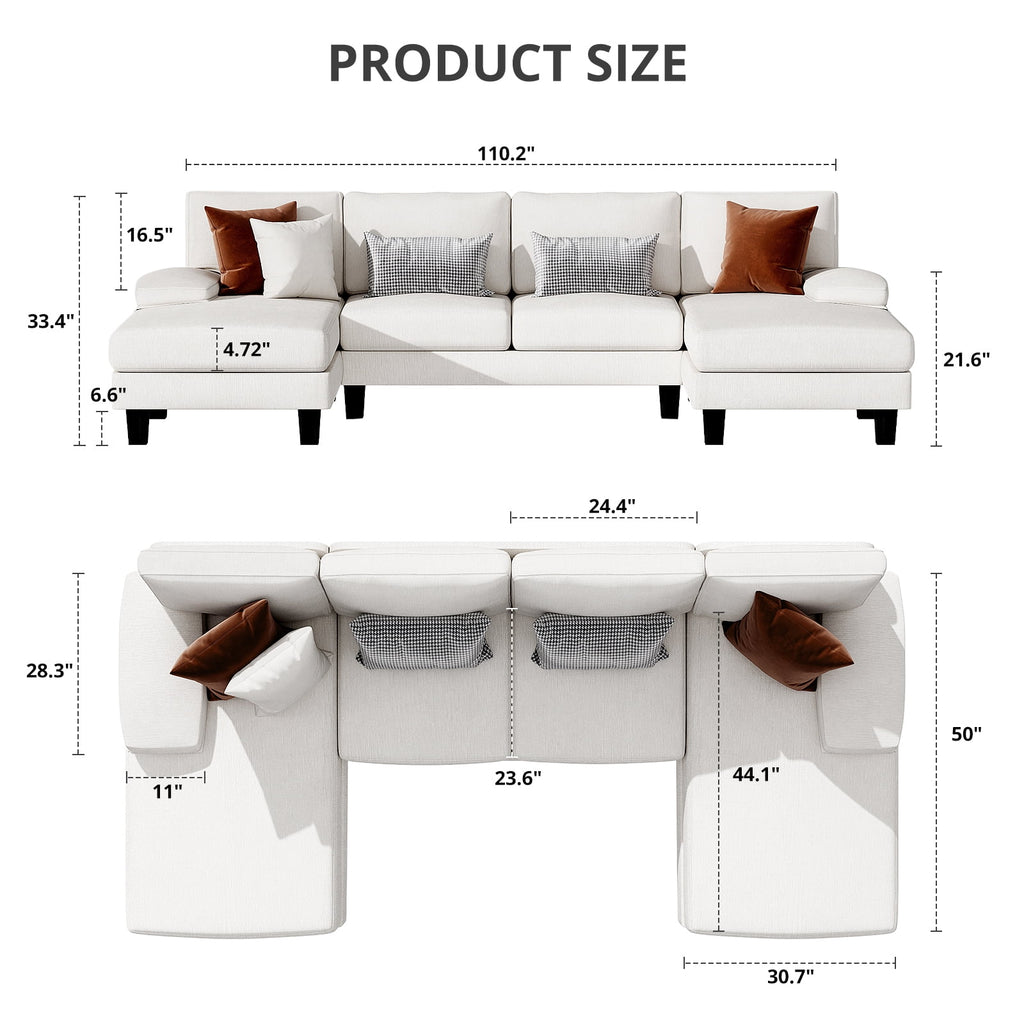 Furmax Chenille U Shaped Sectional Sofa, Gray