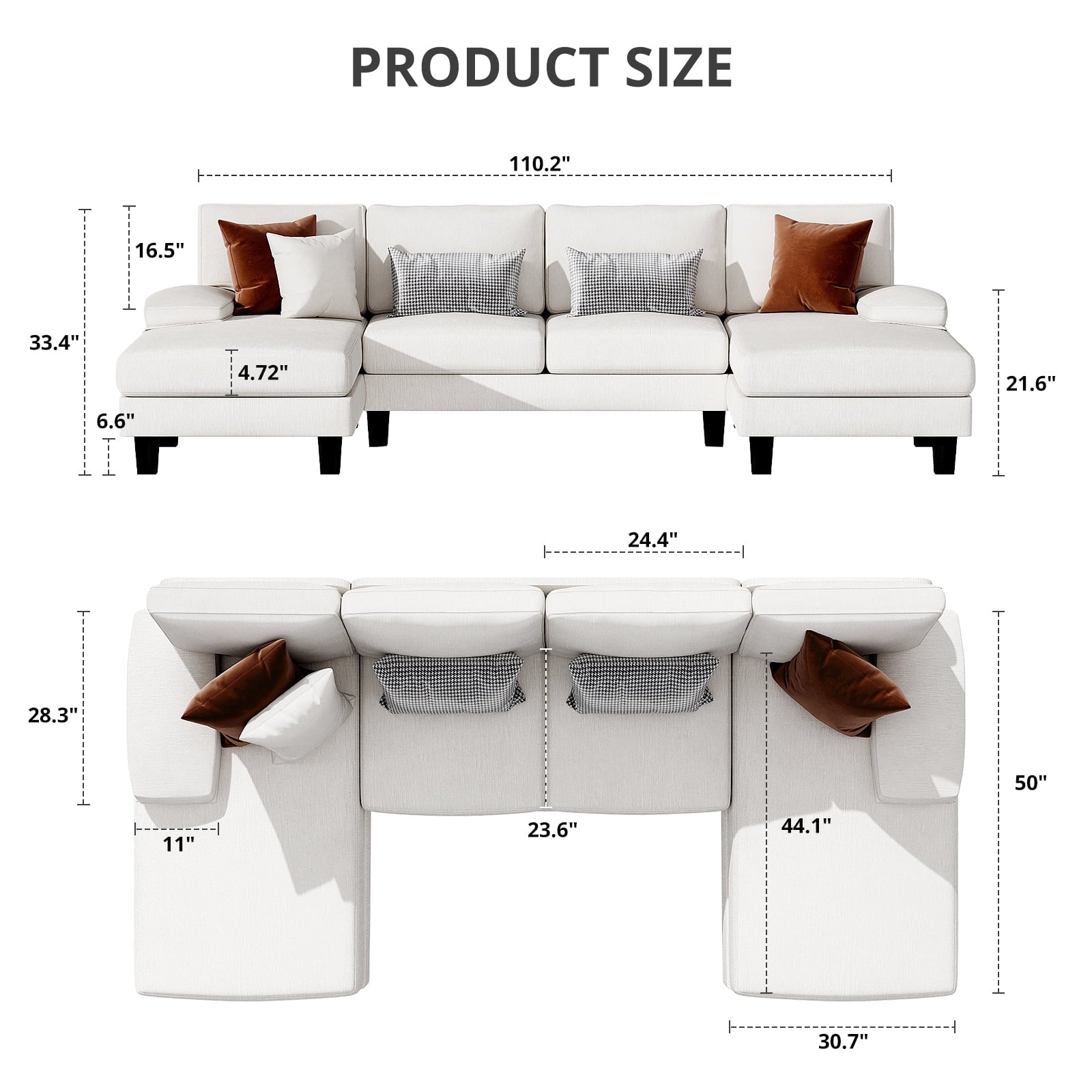 Furmax Chenille U Shaped Sectional Sofa, Gray