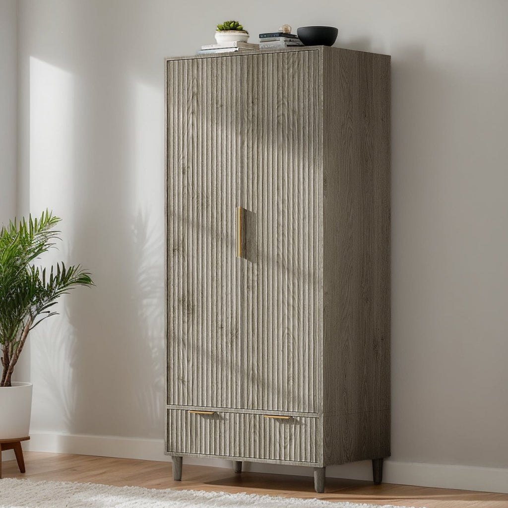 Ktaxon Wardrobe Armoire Closet with Hanging Rod, Modern Drawer & Shelf – Elegant White Finish Closet, Farmhouse to Mid-Century Style