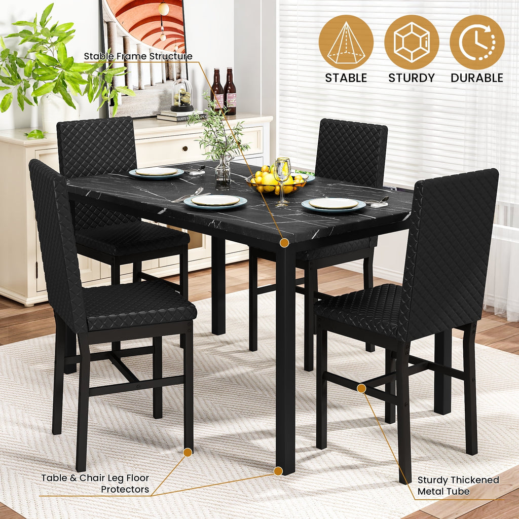 Baxluxe Dining Table Set for 4, Modern 5 Piece Dining Table Set, Faux Marble Kitchen Table and 4 Velvet Upholstered Chairs for Apartments, Dining Rooms, Small Spaces, Gray