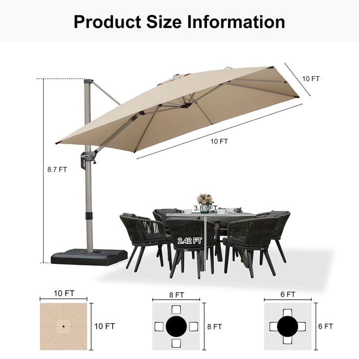 PURPLE LEAF Patio Umbrella with Base Included, 10ft Outdoor Aluminum Cantilever Umbrella with 360° Rotation, Aluminum Large Offset Umbrella for Outdoor Garden Pool, Beige