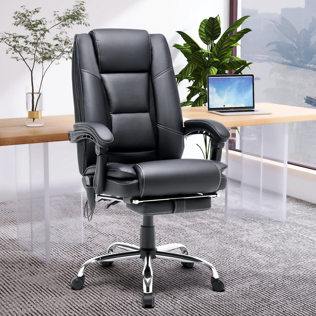 HOMREST Ergonomic Office Chair with 6-Point Massage & Heating, Adjustable Executive Desk Chair with Retractable Footrest, PU Leather Home Office Desk Chair for Home & Office (Black)