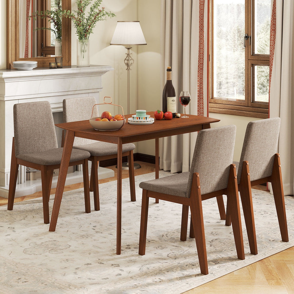 Costway 5-Piece Dining Table Set for 4,Rectangular Kitchen Table withLinen Fabric Chairs
