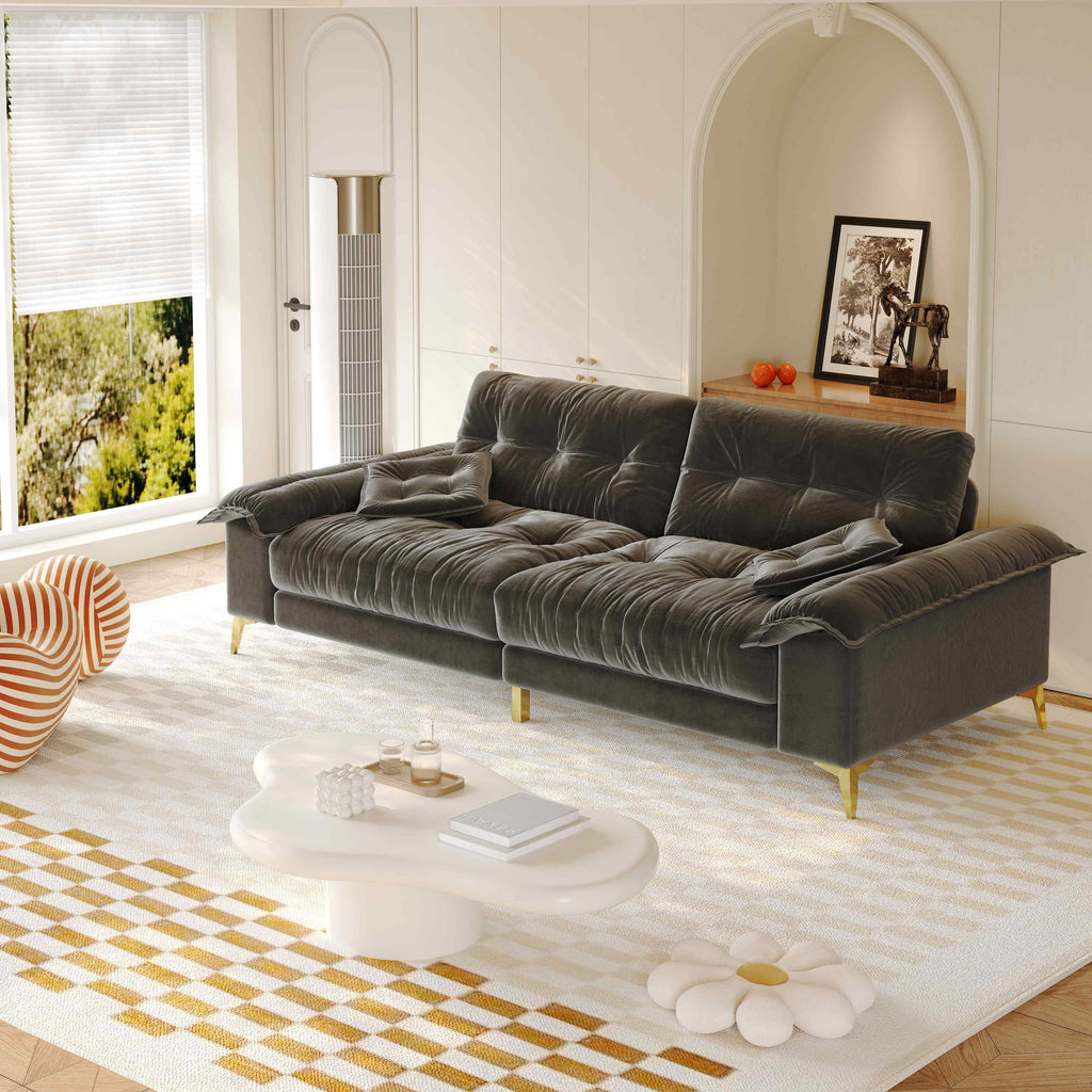 FFH 80.7 Corduroy Sofa, 3 Seater Boneless Cloud Couch for Small Living Rooms, Apartments and Offices, Black