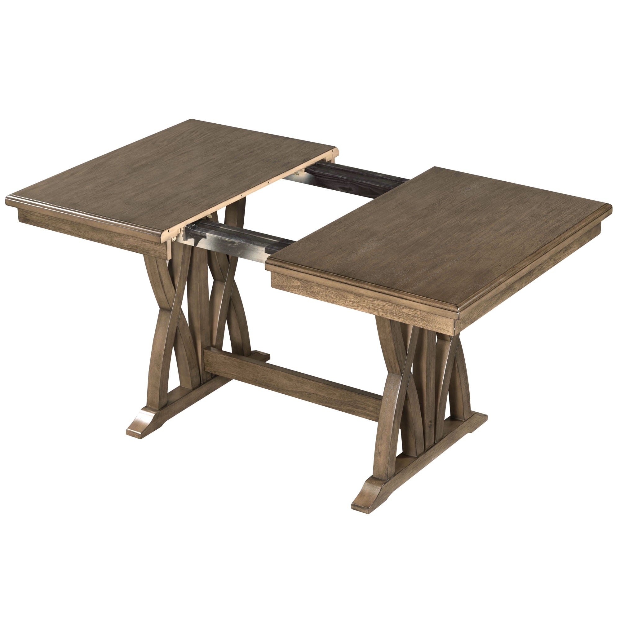 Harper & Bright Designs 7 Pieces Retro Dining Set for 6, Wood Rectangular Table with Designed Trestle Base and 6 Upholstered Chairs for Dining Room and Kitchen, Grey