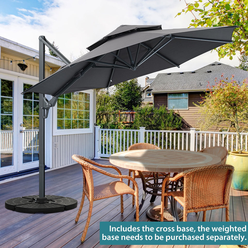 Ainfox 10ft Double Top Heavy-Duty Patio Cantilever Umbrella with lights and Cross Base, Outdoor Large Offset Hanging Aluminum Rotation Sun Shade Solar Umbrella with 360°Rotation Adjustable,Khaki