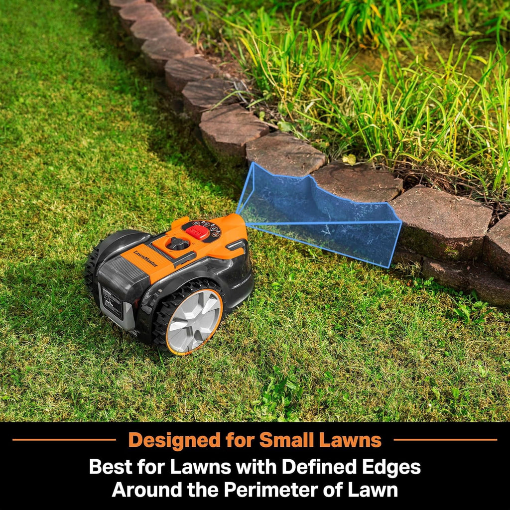 Newly Upgraded LawnMaster OcuMow™ VBRM601YCM MAX Perimeter Wire Free Robot Lawn Mower Cuts Small Lawns 2000-3500 Square Feet with Optical Navigation, Obstacle Avoidance, Low Noise and No Go Function