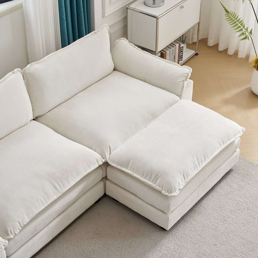 Ktaxon Sectional Sofa L Shaped Couch with Chaise Living Room Sleeper Set, 2 Seats with Chenille and Double Layer Cushions 86 W Beige