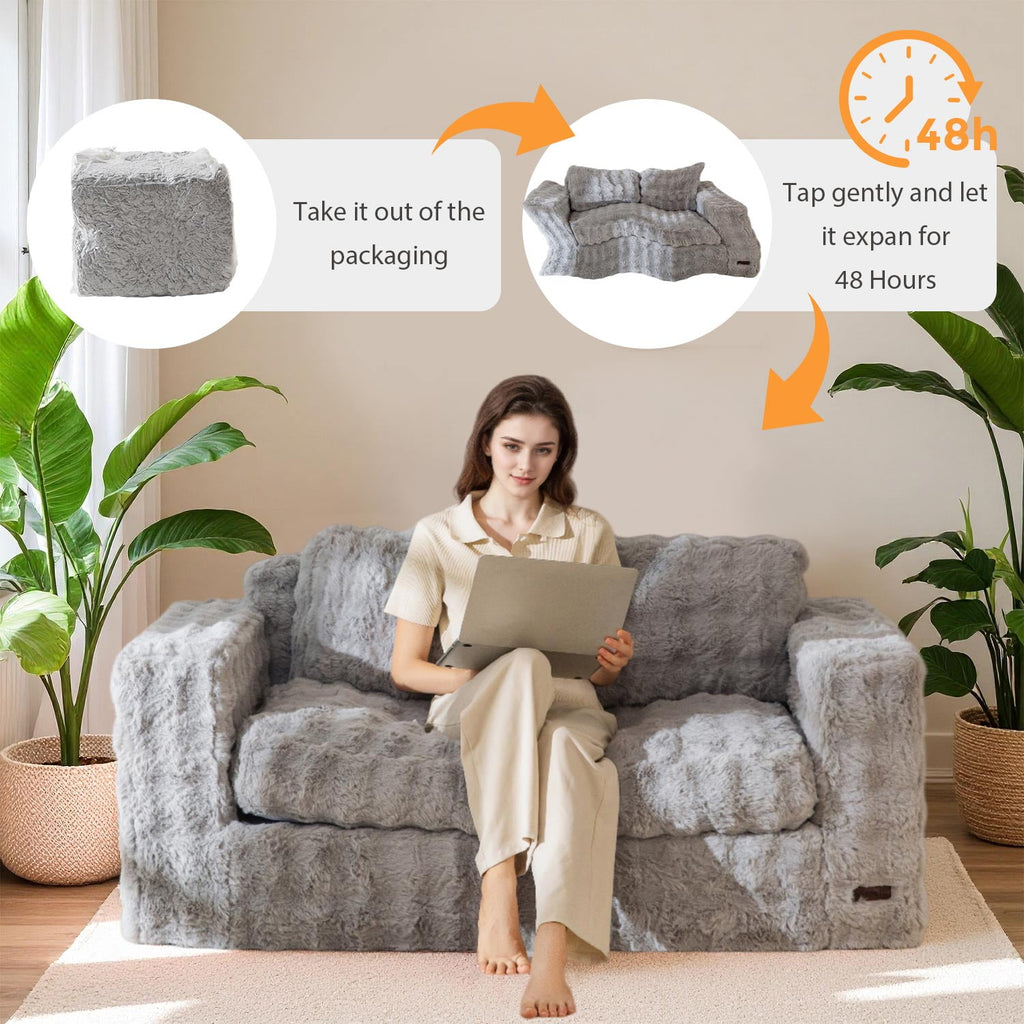 GOODONE Bean Bag Chair Sofa,Giant Loveseat Bubbled Boneless Couch,Modern Soft Comfy Plush Lazy Sofa for Living Room and Apartments,No Assembly Required,Beige