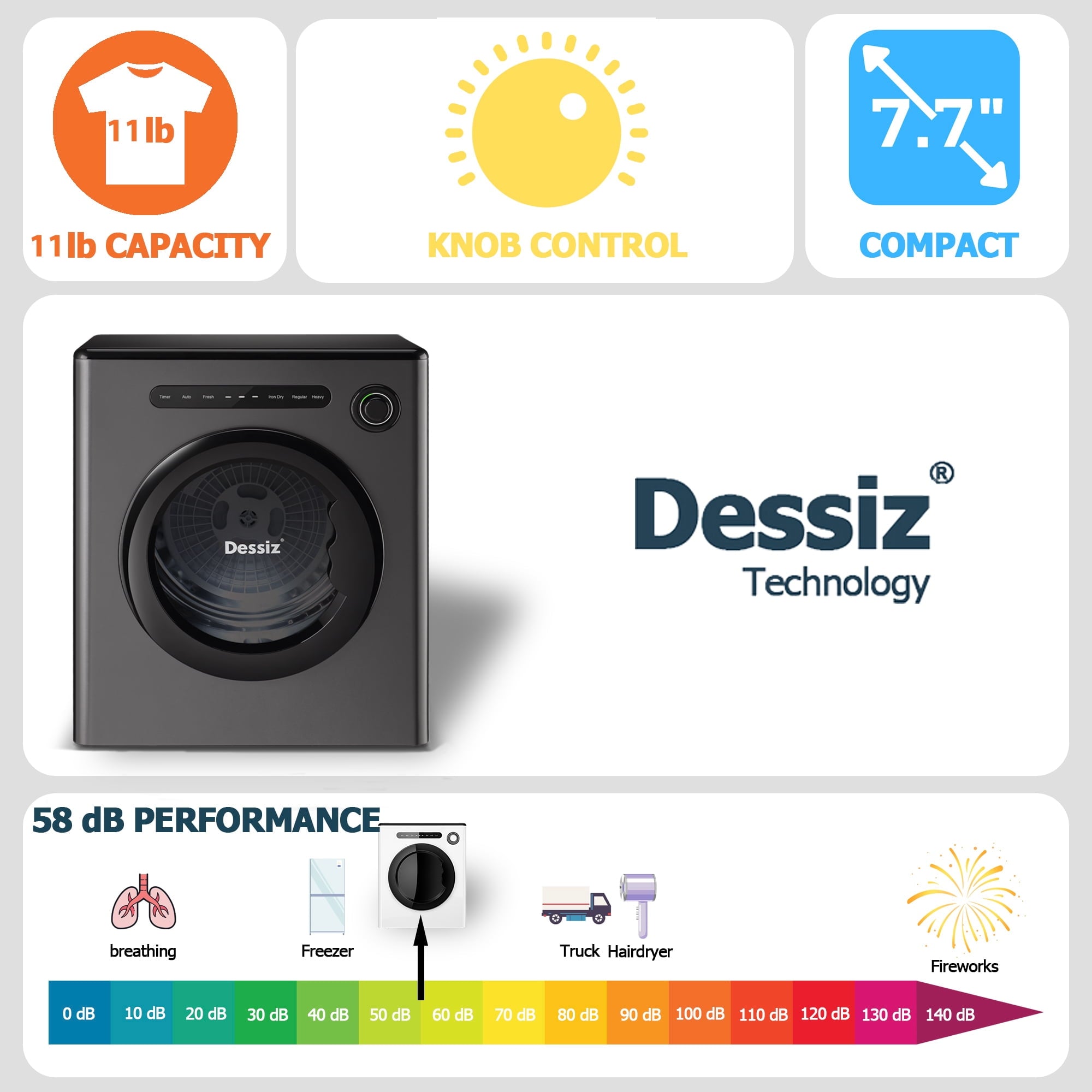 Dessiz Compact Laundry Dryer - Grey