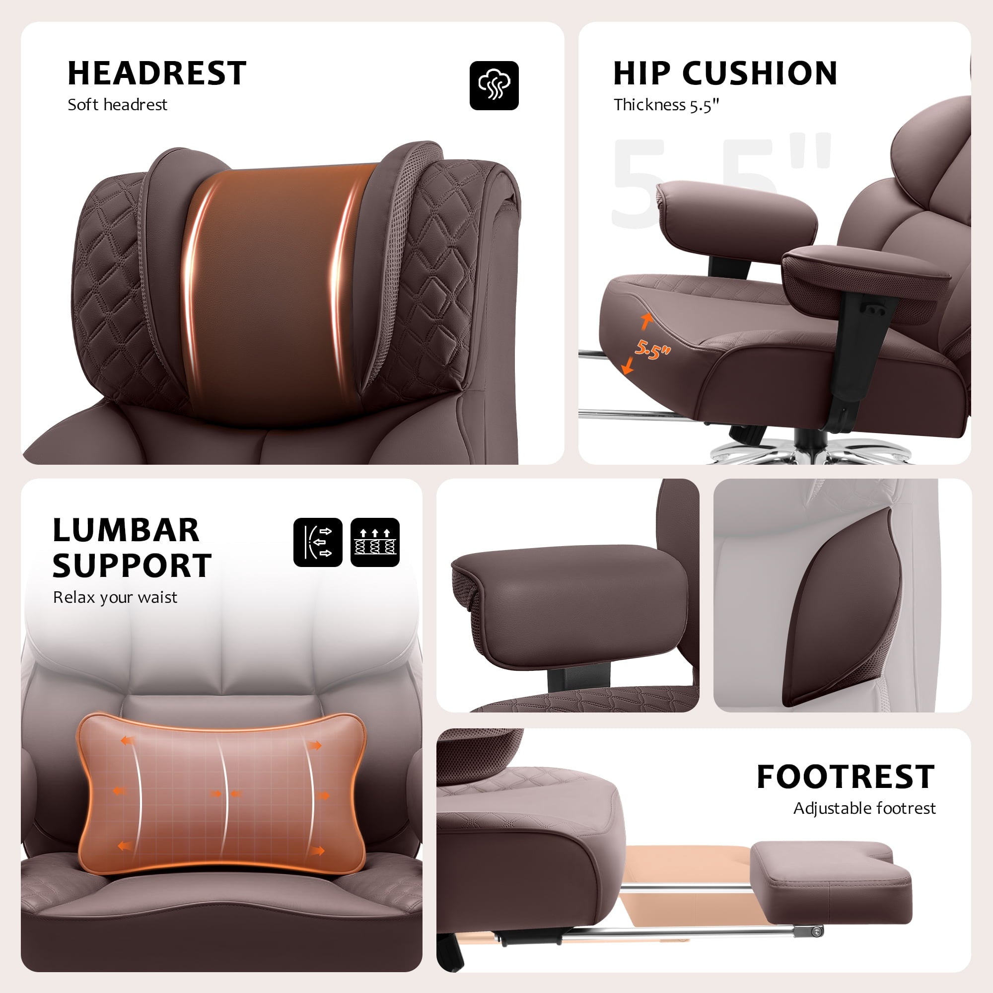 FASTES Office Desk Chair, Big and Tall Office Chair 400lbs Gaming Chair with Footrest, Ergonomic Executive High-Back Reclining Computer Chairs, Swivel Wheels and Lumbar Support, Black