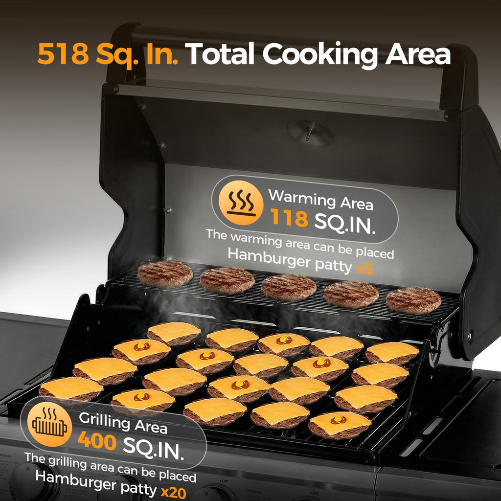 MASTER COOK 4+1 Burners Propane Gas Grill, 52,000 BTU Cabinet BBQ Grill with Side Stove, 518 Sqin Cooking Area, Stainless Steel