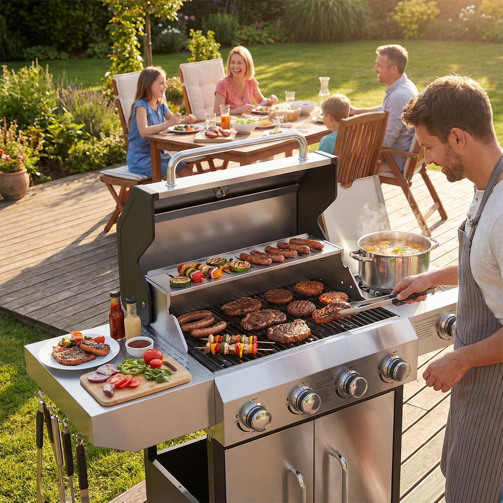 SIXDAY 68,000 BTU 5-Burner Propane Gas Grill with Side Burner, 647 sq.in Cooking Area, Stainless Steel BBQ Grill with Warming Rack and Food Clip