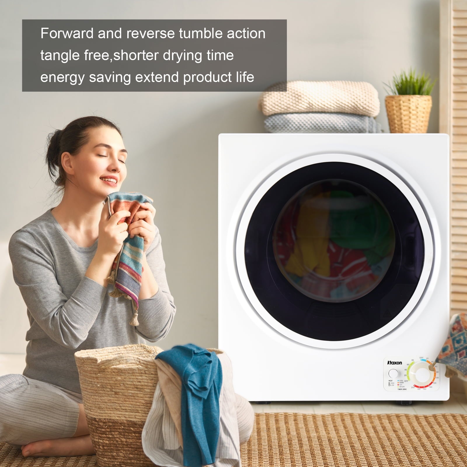 Ktaxon 1.6 cu. ft. Compact Electric Dryer With LCD Touch Panel & Stainless Steel Tub for Home, Apartment, Dorm,White