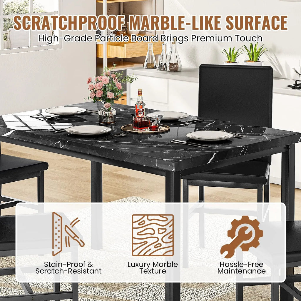 MOOSENG Dining Table Set for 4, Faux Marble Kitchen Table and Chairs Set of 4, 5-Piece Dining Room Set with PU Leather Upholstered Chairs for Small Space, Gray