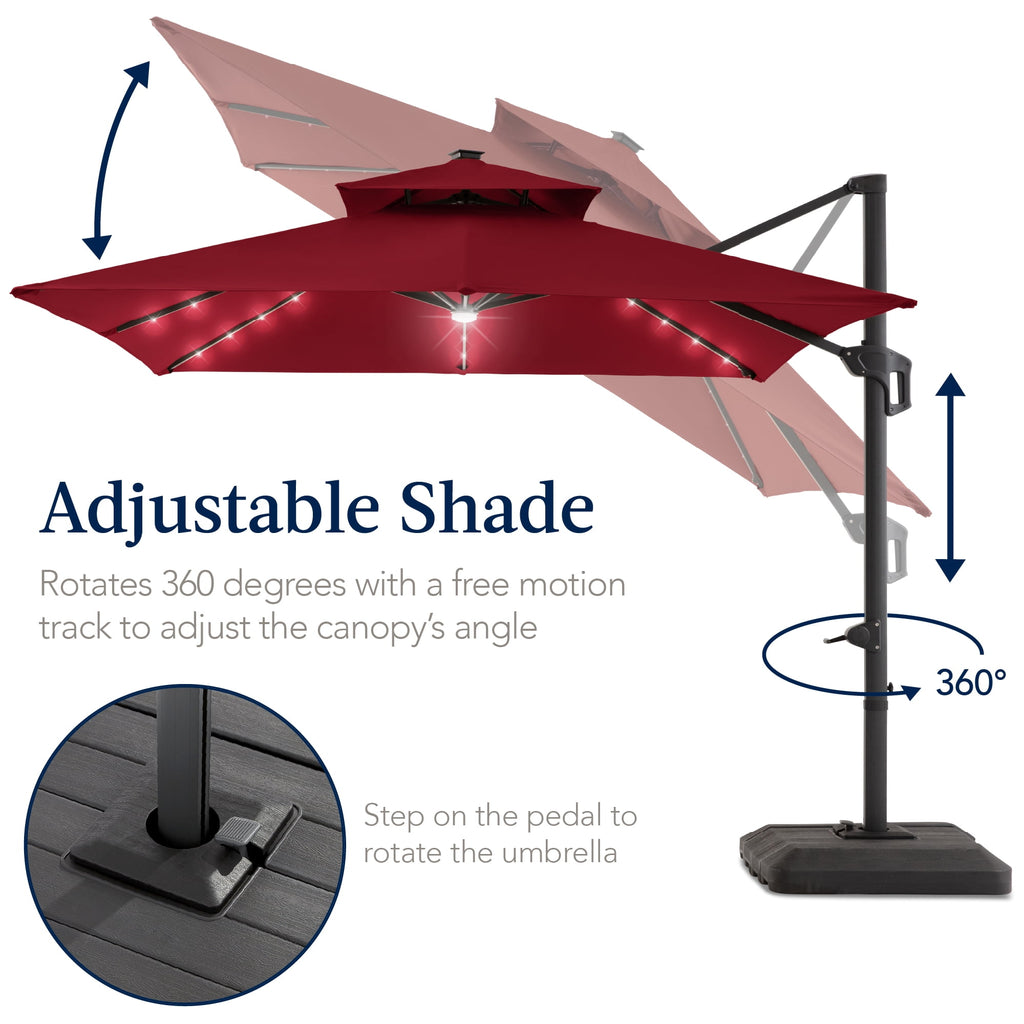 Best Choice Products 12x12ft 2-Tier Square Outdoor Solar LED Cantilever Umbrella w/ 360-Rotating Base   Gray
