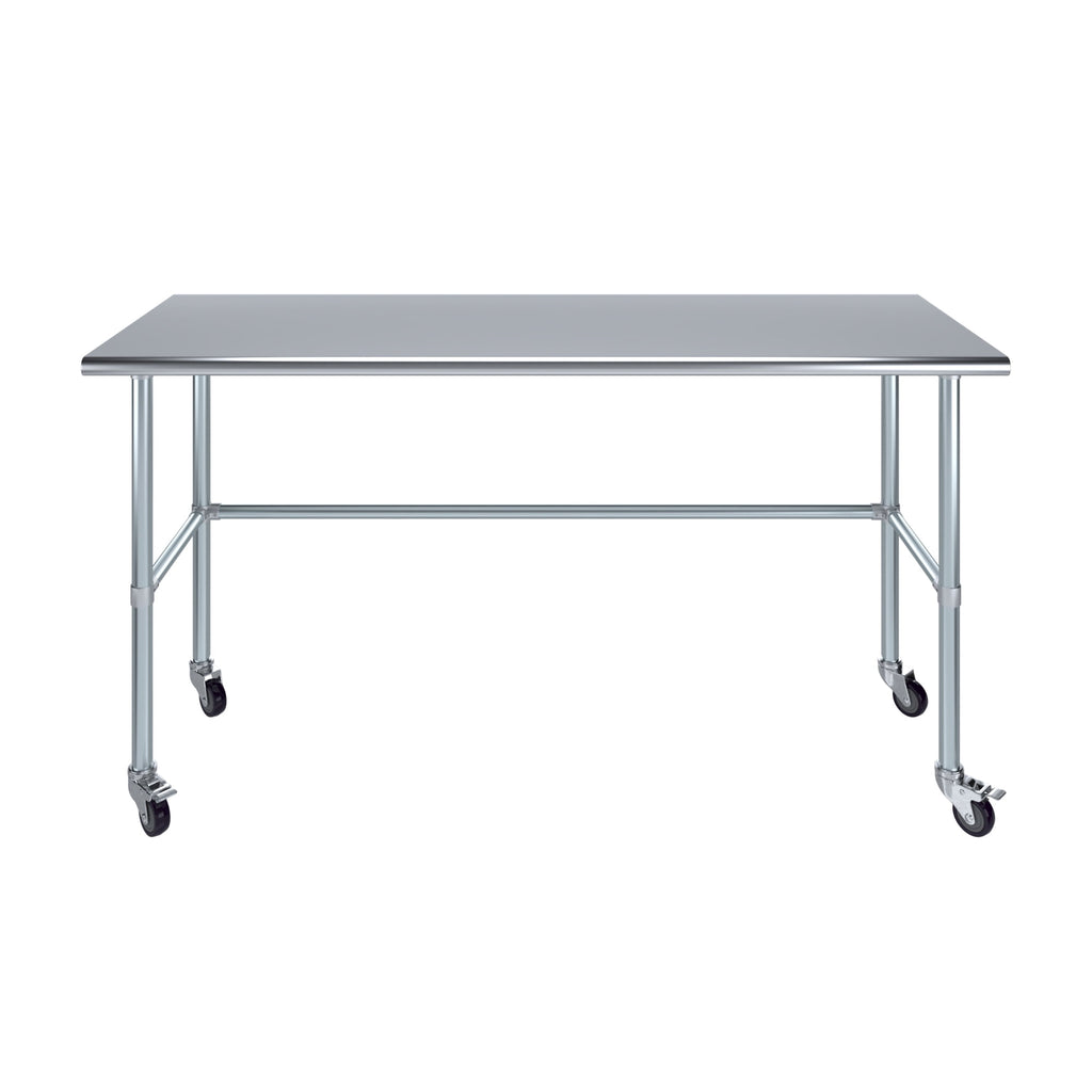AmGood 36 Long x 30 Deep Stainless-Steel Work Table with Open Base and Wheels, Mobile Metal Table