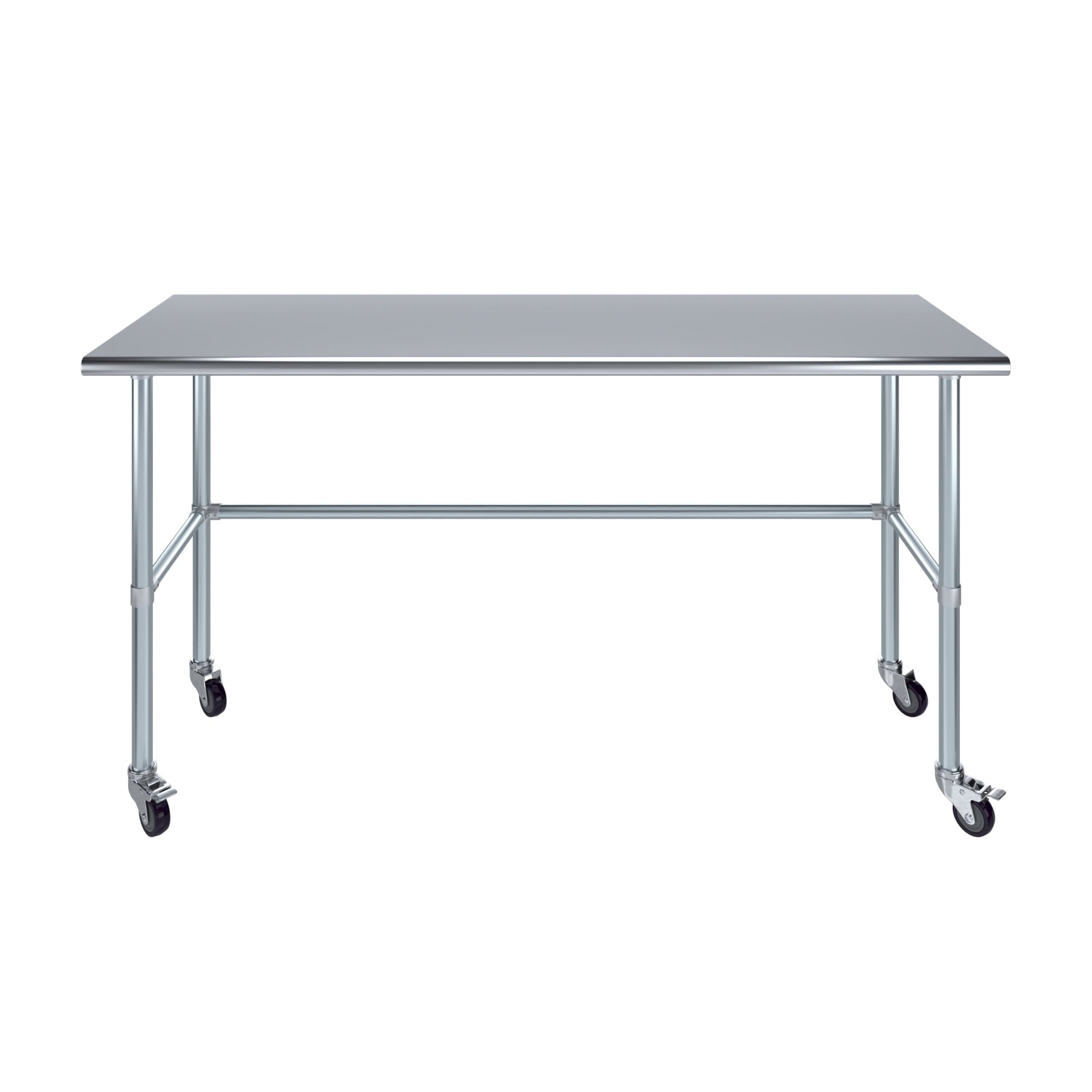 AmGood 36 Long x 30 Deep Stainless-Steel Work Table with Open Base and Wheels, Mobile Metal Table