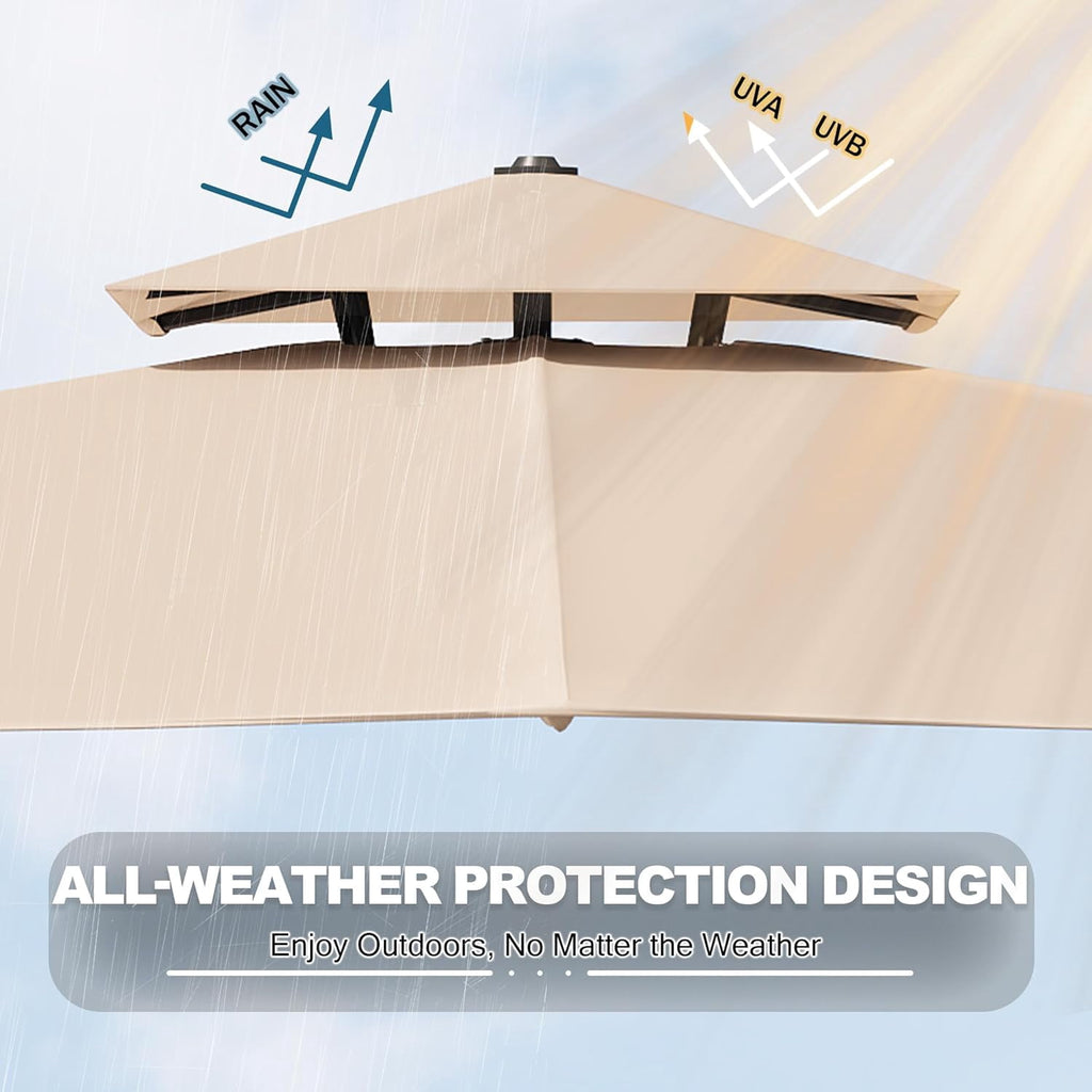 SOLLED 10x10 FT Outdoor Umbrella with Base, Cantilever Patio Umbrella 360° Rotation Adjustable Height, Square Sun Shade for Pool Garden Backyard,Blue