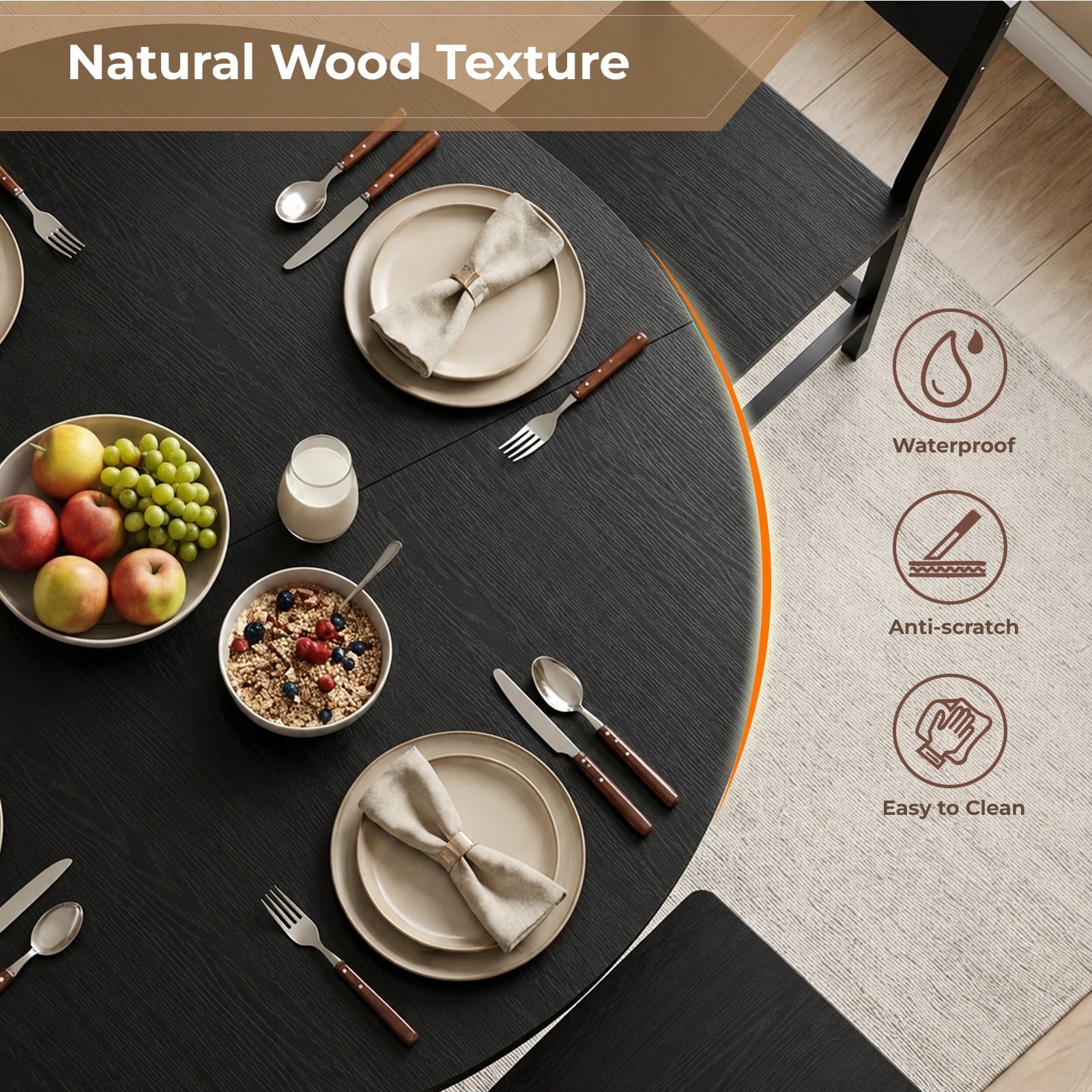 Gasee Dining Table, 43 Round Dining Table, Solid Wood Thickened Table Top Kitchen Dining Table,Dining Table for Dining Room, Home(Only Table),Rustic Brown
