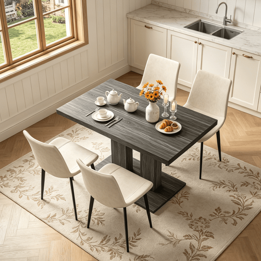 46.2 Dining Table,Modern Square Dining Table for 4-6 People,Rectangular Dining Room Table with Sturdy Pedestal Base，Rectangle kitchen Table for Living Room, Apartment