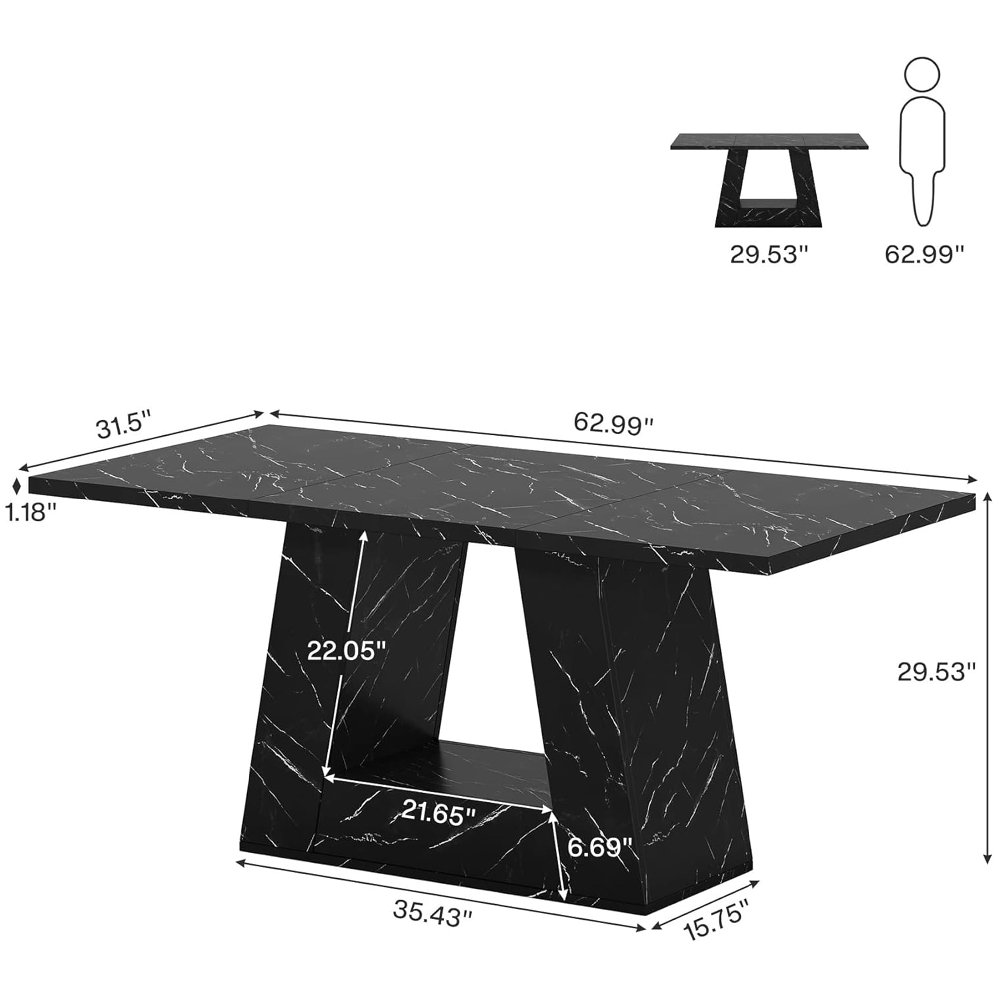 Modern Faux Marble Dining Table, 63 Rectangular 4-6 Seater Wood Table with Sturdy Base, Kitchen Living Room Dinner Table