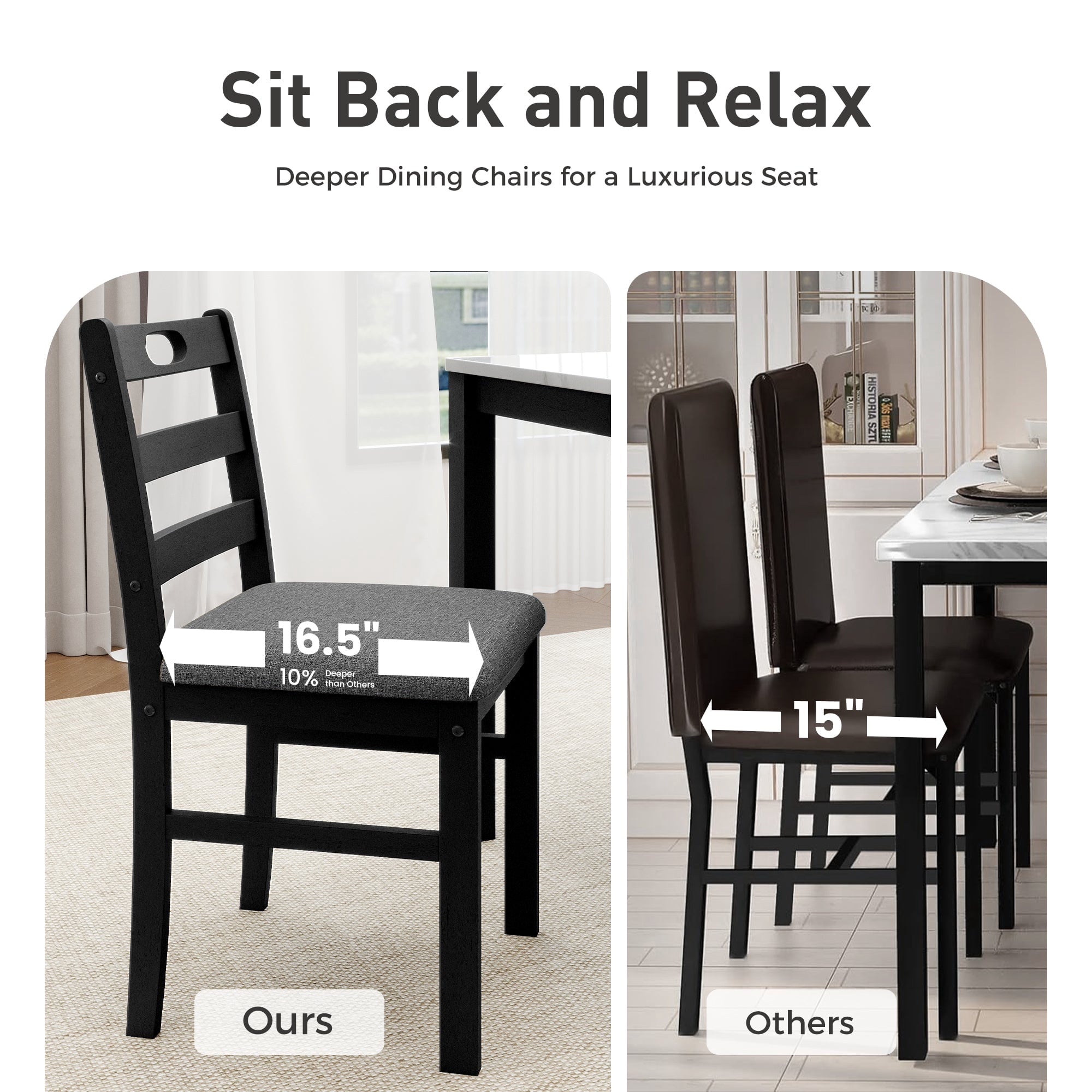 Alpha Joy Farmhouse Dining Table Set for 4 Solid Wood Kitchen Chairs and Table Set, Walnut & White
