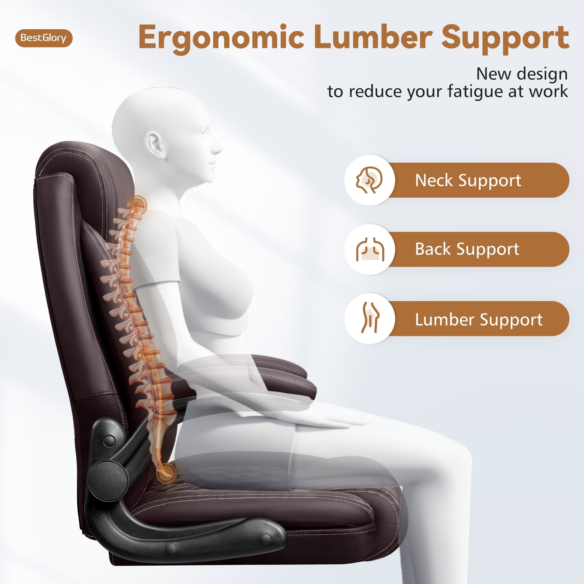 FASTES Ergonomic Office Chair, Big and Tall Leather Desk Chair with Footrest and Lumbar Support, 2-Position Reclining Executive Computer Chair, Black