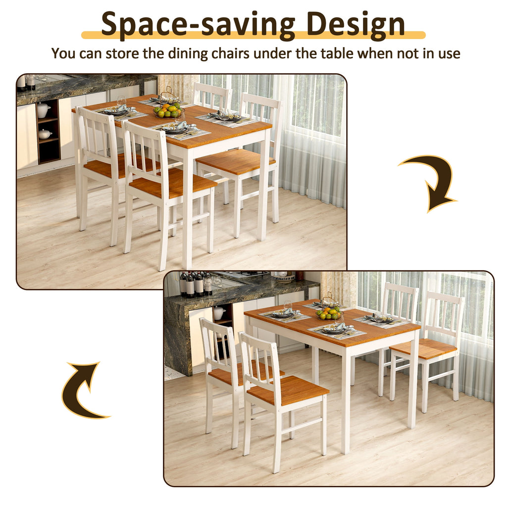 Joywind 5-Piece Solid Wood Dining Set – Rectangular Dining Table with 4 Chairs, Modern Grey Design for Kitchen, Dining Room & Restaurant