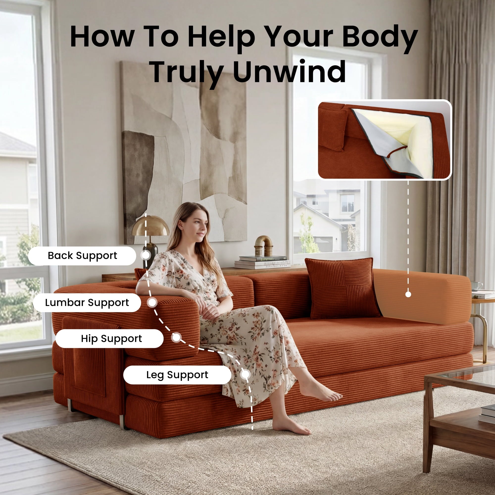 BELHOME 5-in-1 Convertible Sofa Bed, 78.8 Sleeper Sofa Boneless Couch with Side Pockets, Folding Floor Sofa Compression Sofa for Living Rooms No Assembly Required