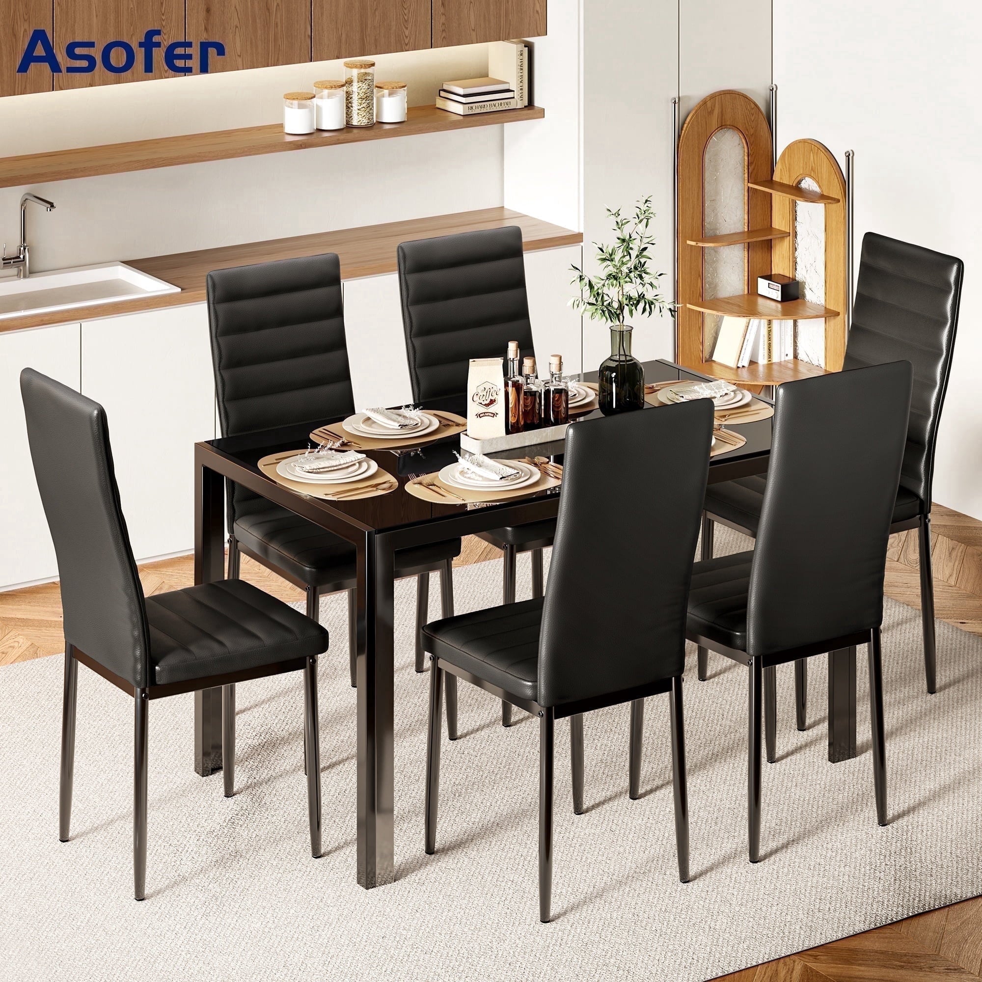 Asofer 5-Piece Dining Table Set for 4, Mid-Century Modern Solid Wood  Kitchen Table and 4 Upholstered Chairs, Small Space Rubberwood Dinette Set for Apartment, Walnut