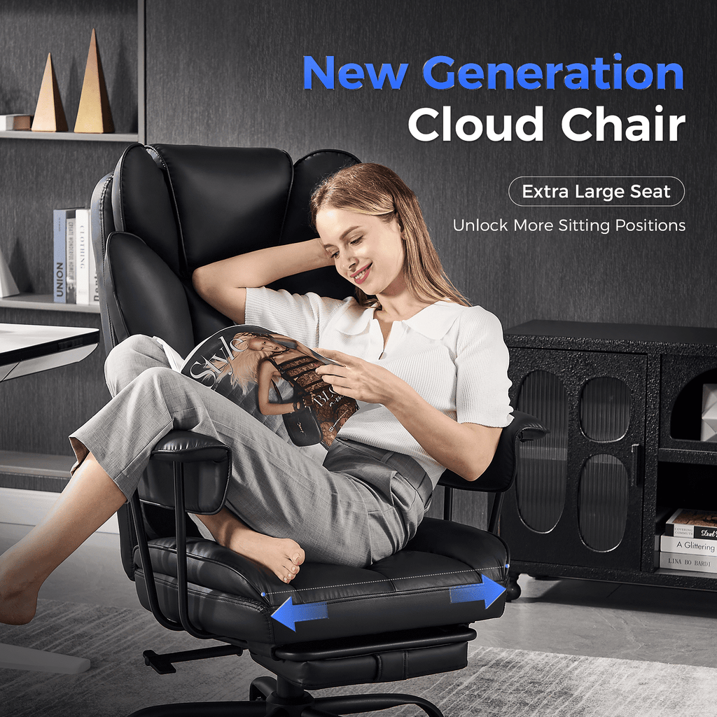 TMV Big and Tall Office Chair - High Back Ergonomic Desk Chairs for Adults with Wide Seat & Footrest,Lumbar Support Swivel Computer Chair for Home Office，White