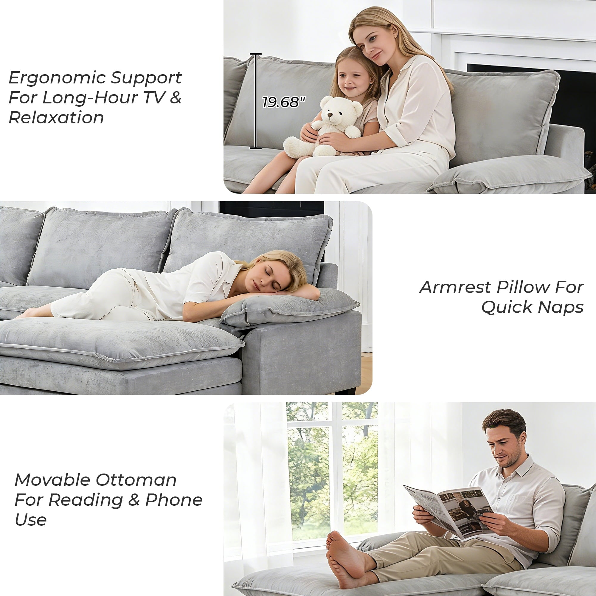 Ktaxon Sectional Sofa L Shaped Couch with Chaise Living Room Sleeper Set, 2 Seats with Chenille and Double Layer Cushions 86 W Beige